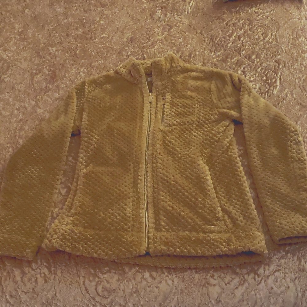 Calvin Klein plush tan jacket gold zipper, SM